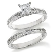 Previously Owned - 1/2 CT. T.w. Quad Princess-Cut Diamond Bridal Set in 14K White Gold