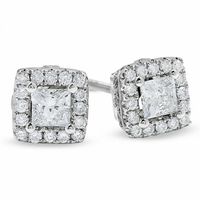 Previously Owned - 1 CT. T.w. Princess-Cut Celebration DiamondÂ® Framed Stud Earrings in 18K White Gold