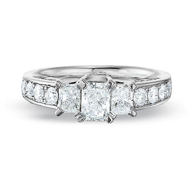 Previously Owned - 1-1/2 CT. T.w. Radiant Cut Diamond Three Stone Ring in 14K White Gold