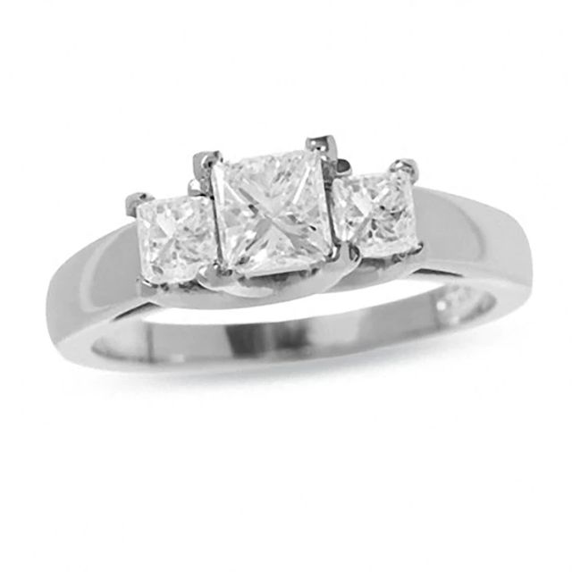 Previously Owned - 1 CT. T.w. Princess Cut Diamond Three Stone Ring in 14K White Gold