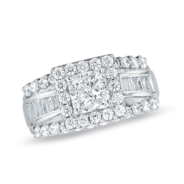 Previously Owned - 2 CT. T.w. Princess-Cut Diamond Frame Engagement Ring in 14K White Gold