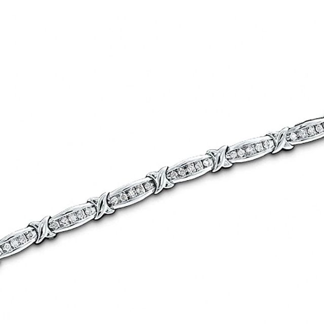 Previously Owned - 1 CT. T.w. Diamond Fashion "X" Bracelet in 10K White Gold