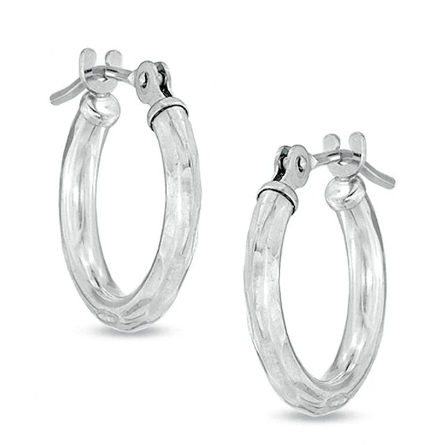 Previously Owned - 13.0mm Diamond-Cut Hoop Earrings in 14K White Gold