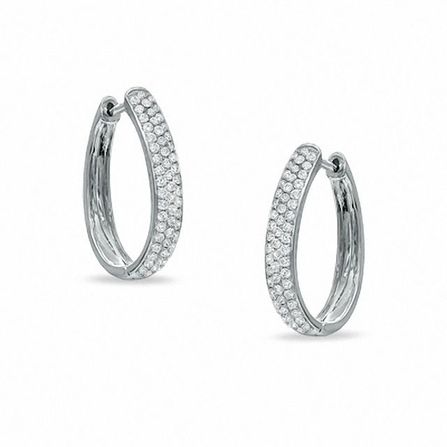 Previously Owned - 1 CT. T.w. Diamond PavÃ© Hoop Earrings in 14K White Gold