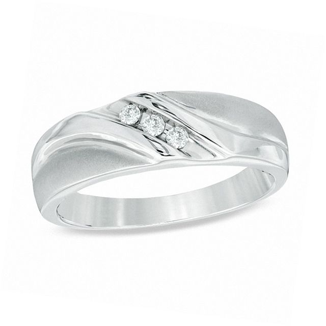Previously Owned - Men's 1/10 CT. T.w. Diamond Three Stone Wedding Band in 10K White Gold