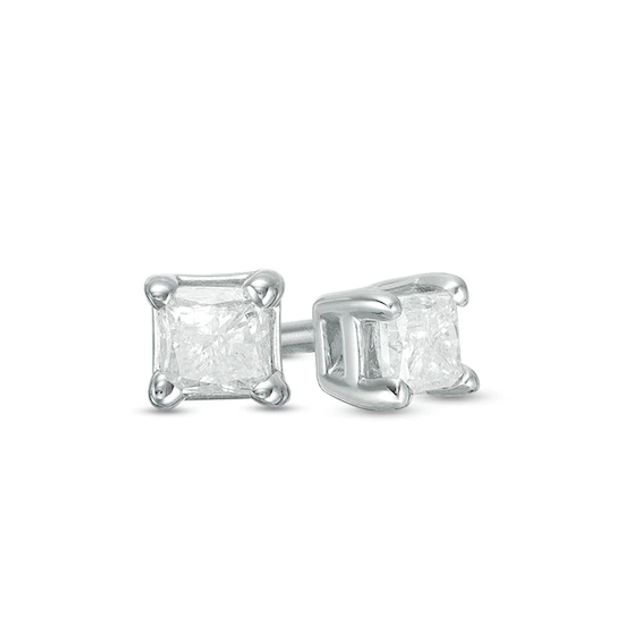 Previously Owned - 1/5 CT. T.w. Princess-Cut Diamond Solitaire Stud Earrings in 14K White Gold