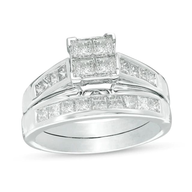 Previously Owned - 1-1/2 CT. T.w. Quad Princess-Cut Diamond Bridal Set in 14K White Gold