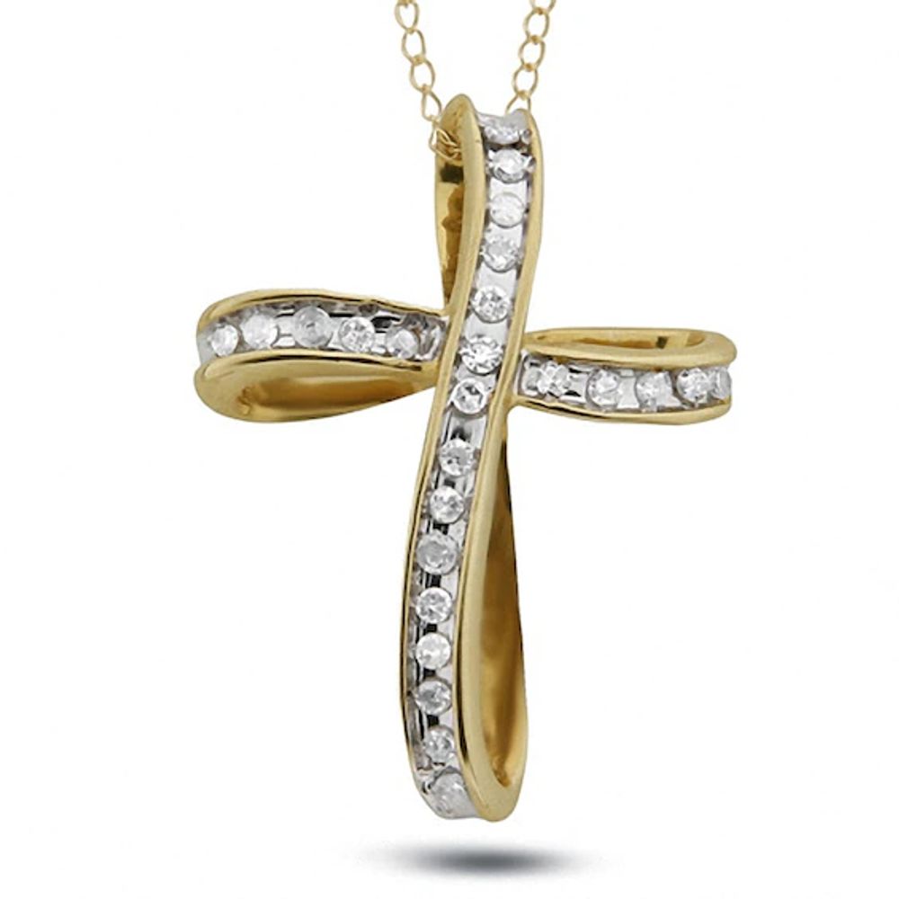 Previously Owned - 1/8 CT. T.w. Diamond Loop Cross Pendant in 10K Gold