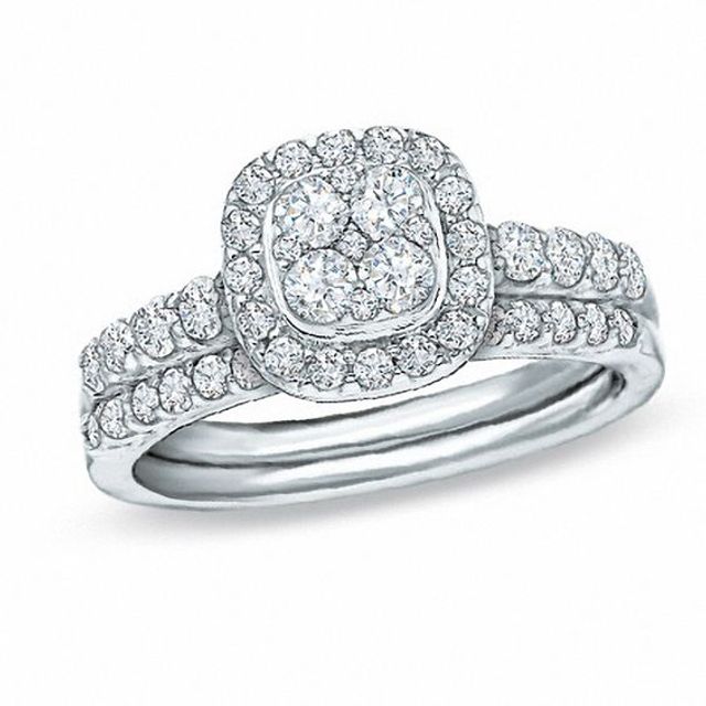 Previously Owned - 1 CT. T.w. Diamond Frame Bridal Set in 14K White Gold