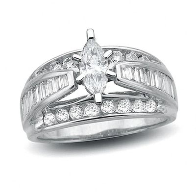 Previously Owned - 1-1/2 CT. T.w. Marquise Diamond Engagement Ring in 14K White Gold