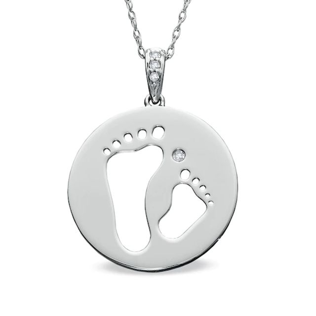 Previously Owned - Tiny Toesâ¢ Diamond Accent "Two Feet" Disc Pendant in 10K White Gold