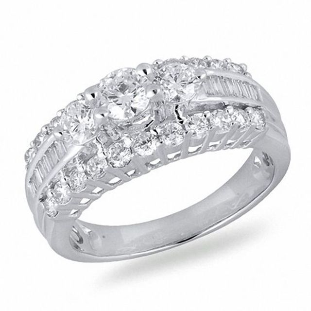 Previously Owned - 1-1/2 CT. T.w. Diamond Three Stone Engagement Ring in 14K White Gold