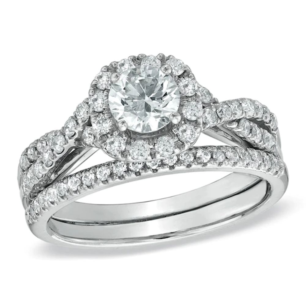 Previously Owned - 1 CT. T.w. Diamond Frame Twist Bridal Set in 14K White Gold