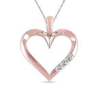 Previously Owned - 1/20 CT. T.w. Diamond Three Stone Heart Pendant in 10K Rose Gold