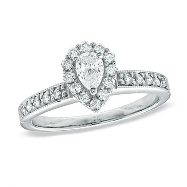 Previously Owned - 5/8 CT. T.w. Pear-Shaped Diamond Frame Engagement Ring in 14K White Gold