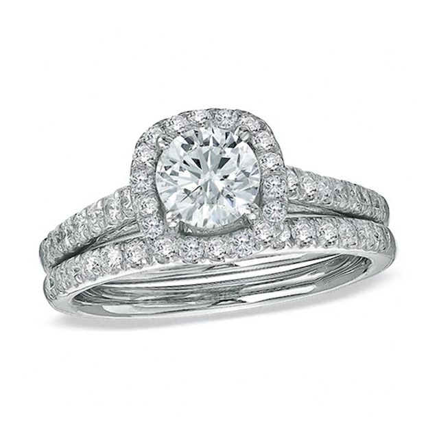 Previously Owned - 1-3/4 CT. T.w. Diamond Framed Bridal Set in 14K White Gold