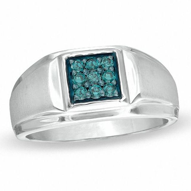 Previously Owned - Men's 1/4 CT. T.w. Enhanced Blue Diamond Square Comfort Fit Band in Sterling Silver