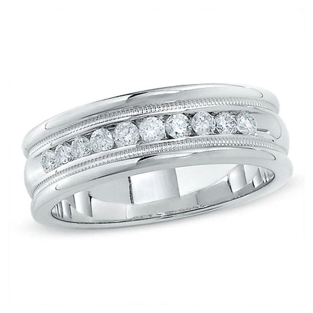 Previously Owned - Men's 1/2 CT. T.w. Diamond Channel Milgrain Band in 14K White Gold