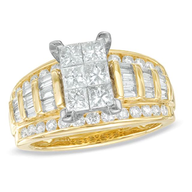 Previously Owned - 2 CT. T.w. Princess-Cut Composite Diamond Engagement Ring in 14K Gold