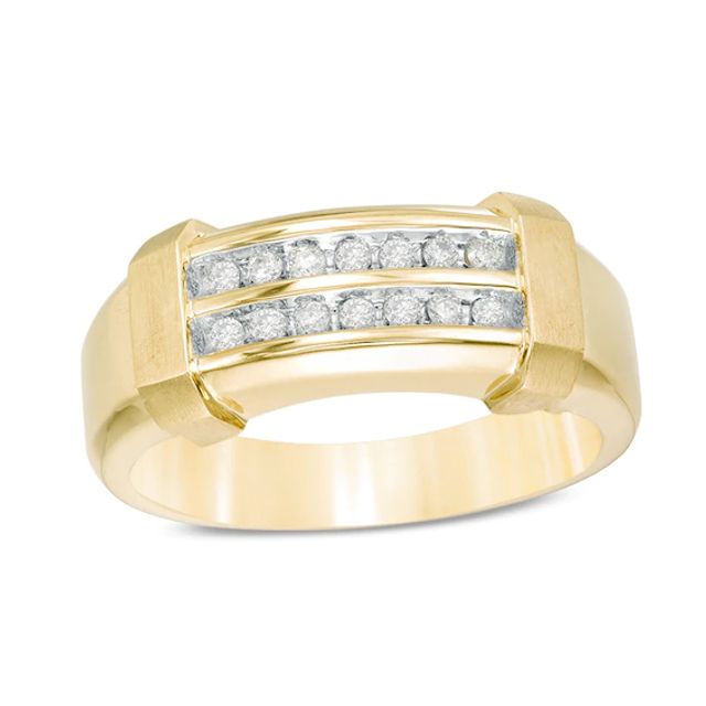 Previously Owned - Men's 1/5 CT. T.w. Diamond Double Row Wedding Band in 10K Gold