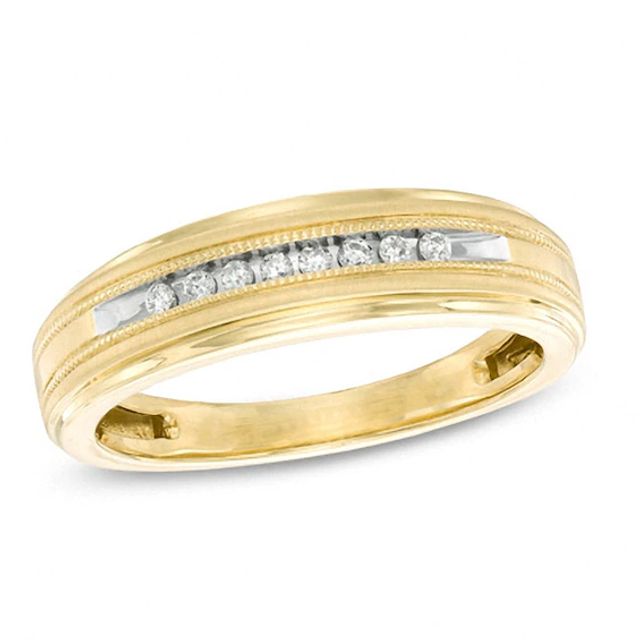 Previously Owned - Men's 1/10 CT. T.w. Diamond Milgrain Wedding Band in 10K Gold