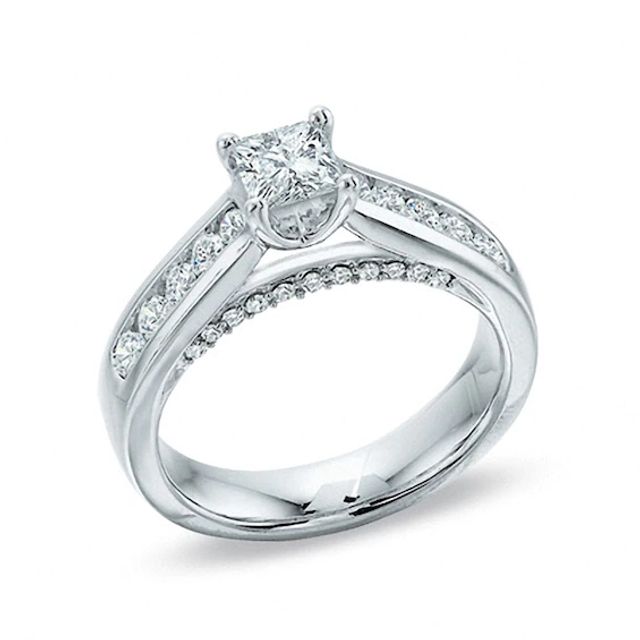 Previously Owned - 1-1/5 CT. T.w. Princess-Cut Diamond Engagement Ring in 14K White Gold