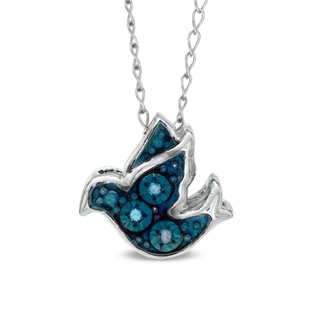 Previously Owned - TeenytinyÂ® Enhanced Blue Diamond Accent Dove Pendant in Sterling Silver - 17"