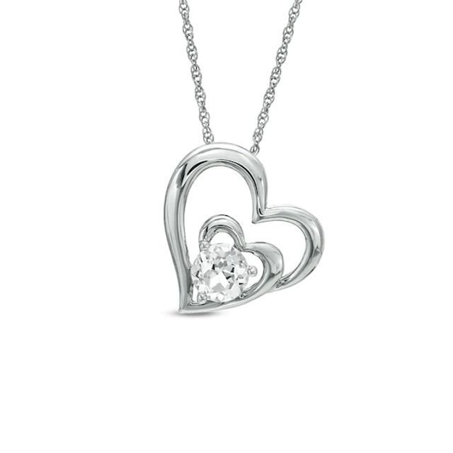 Previously Owned - 6.0mm Lab-Created White Sapphire Double Heart Pendant in Sterling Silver