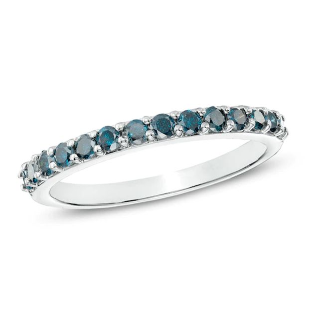 Previously Owned - 1/3 CT. T.w. Enhanced Blue Diamond Wedding Band in 14K White Gold