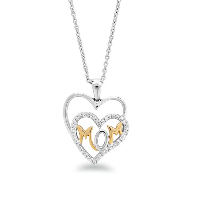 Previously Owned - Diamond Accent Double Heart with Mom Pendant in Sterling Silver and 14K Gold Plate