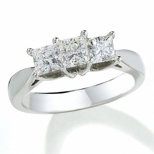 Previously Owned - Celebration 102Â® 1 CT. T.w. Princess-Cut Diamond Three Stone Ring in 18K White Gold (I/Si2)