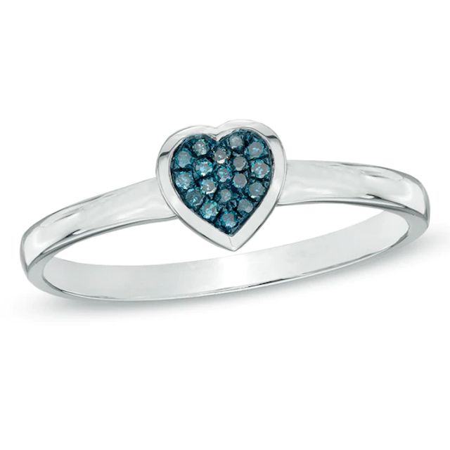 Previously Owned - Enhanced Blue Diamond Accent Heart Ring in Sterling Silver