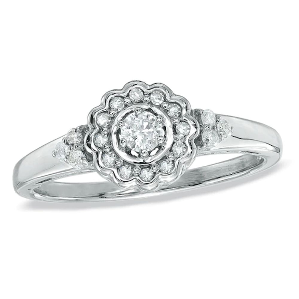 Previously Owned - 1/5 CT. T.w. Diamond Flower Frame Promise Ring in Sterling Silver