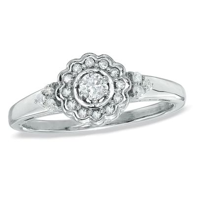 Previously Owned - 1/5 CT. T.w. Diamond Flower Frame Promise Ring in Sterling Silver
