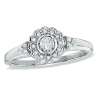 Previously Owned - 1/5 CT. T.w. Diamond Flower Frame Promise Ring in Sterling Silver