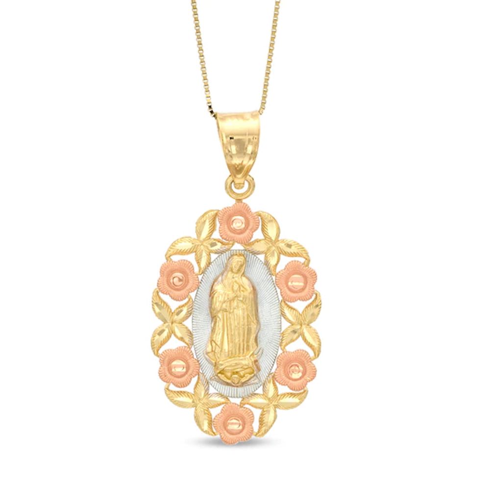 Previously Owned - Our Lady of Guadalupe Flower Pendant in 10K Two-Tone Gold