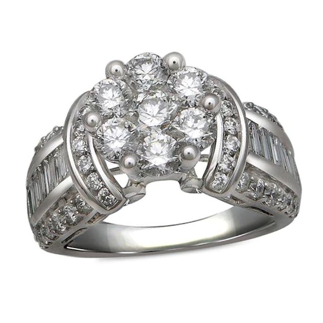 Previously Owned - 2-1/4 CT. T.w. Diamond Cluster Engagement Ring in 14K White Gold