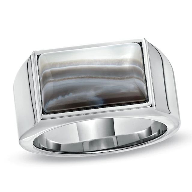 Previously Owned - Men's Rectangular Grey Onyx Ring in Stainless Steel