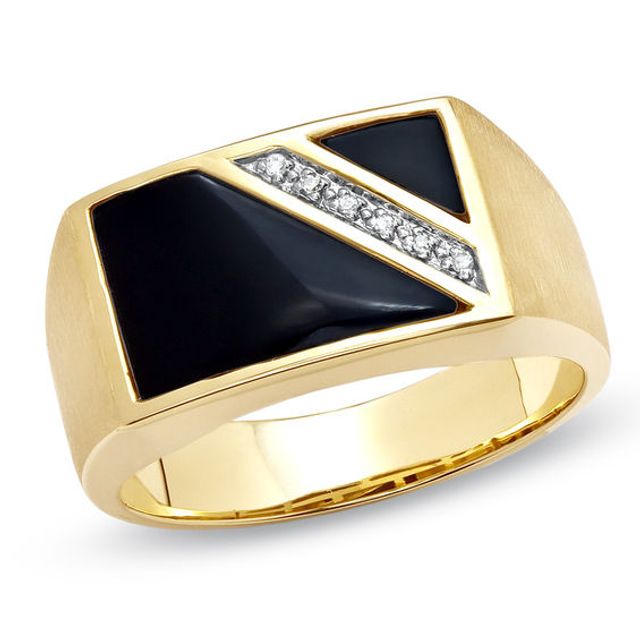 Previously Owned - Onyx Flag Ring with Diamond Accents in 10K Gold