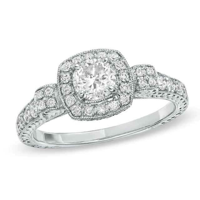 Previously Owned - 1-1/3 CT. T.w. Diamond Framed Engagement Ring in 14K White Gold