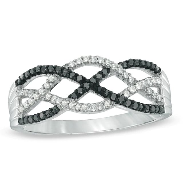 Previously Owned - 1/5 CT. T.w. Enhanced Black and White Diamond Loose Braid Ring in Sterling Silver