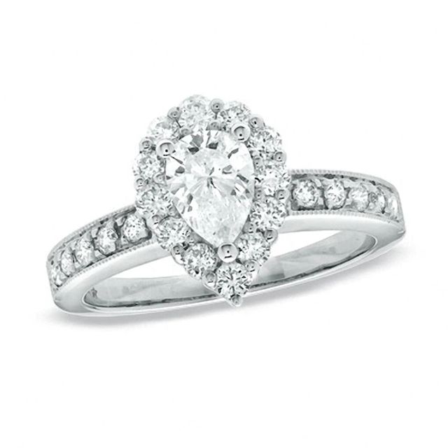 Previously Owned - 1-1/4 CT. T.w. Pear Shaped Diamond Vintage Ring in 14K White Gold