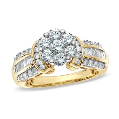 Previously Owned - 1-1/4 CT. T.w. Diamond Flower Collar Ring in 14K Gold