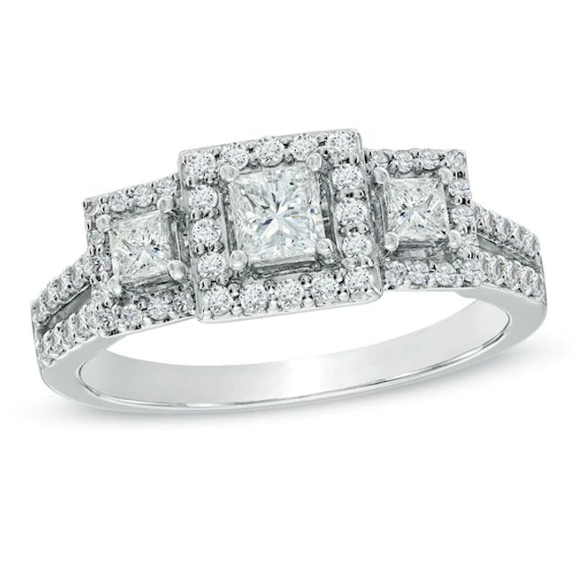 Previously Owned - 1 CT. T.w. Princess-Cut Diamond Past Present FutureÂ® Ring in 14K White Gold