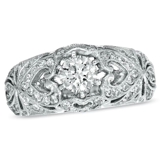 Previously Owned - 1 CT. T.w. Diamond Filigree Engagement Ring in 14K White Gold