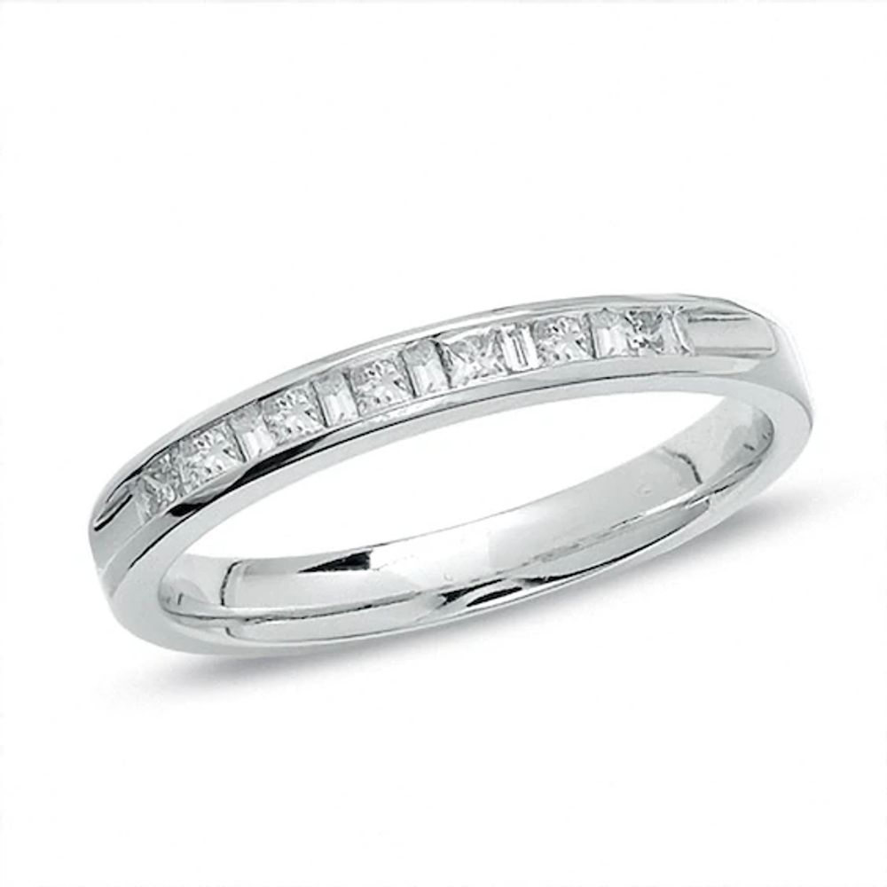 Previously Owned - 1/4 CT. T.w. Princess-Cut and Baguette Diamond Band in 14K White Gold