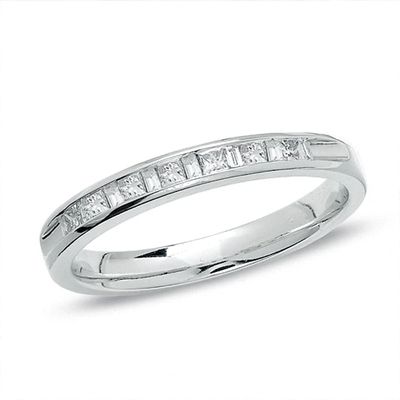 Previously Owned - 1/4 CT. T.w. Princess-Cut and Baguette Diamond Band in 14K White Gold