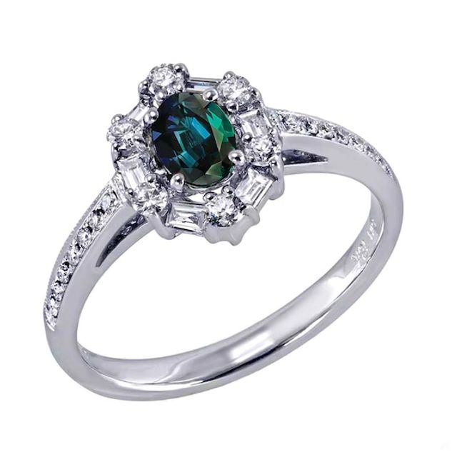 Previously Owned - Oval Alexandrite and 1/3 CT. T.w. Diamond Frame Ring in 18K White Gold