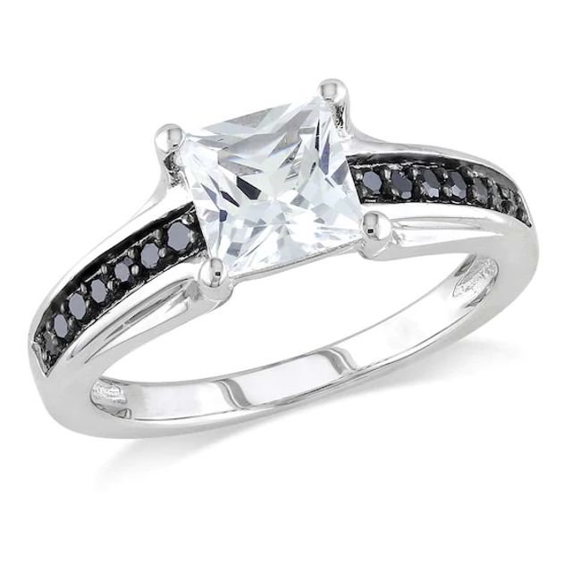 Previously Owned - 6.0mm Lab-Created White Sapphire and 1/8 CT. T.w. Black Diamond Ring