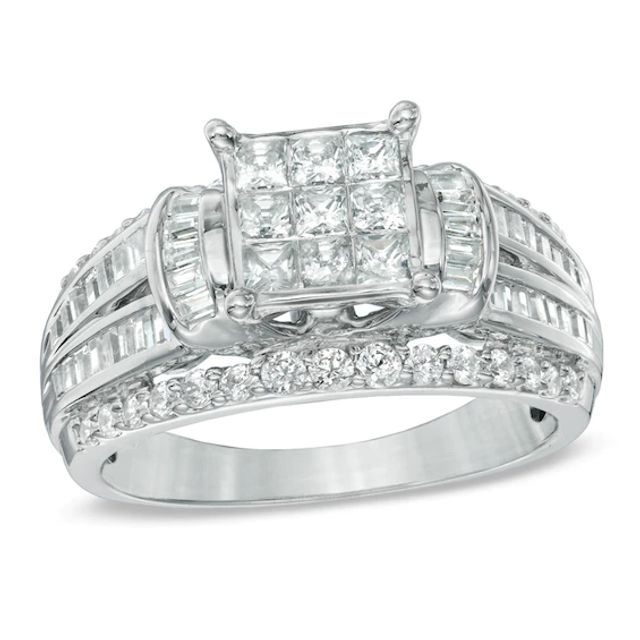 Previously Owned - 1-1/4 CT. T.w. Princess-Cut Composite Diamond Engagement Ring in 10K White Gold